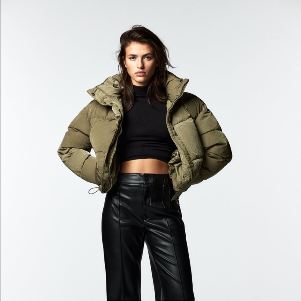Zara Olive Green Women's Puffer Jacket